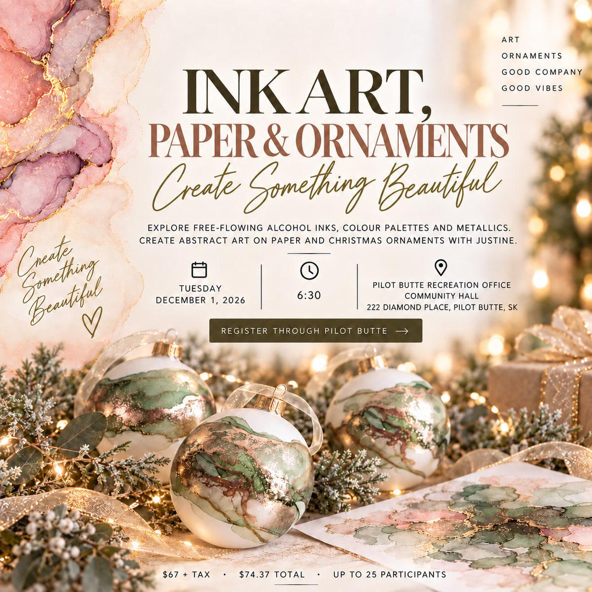 Paint with JMS | Alcohol Inks: Holiday Ornament Art Workshop - Pilot Butte | December 1, 2026